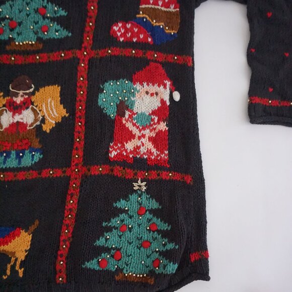Vintage Valerie Stevens Christmas Sweater Patchwork Tree Reindeer Angel Knit M - Picture 5 of 11